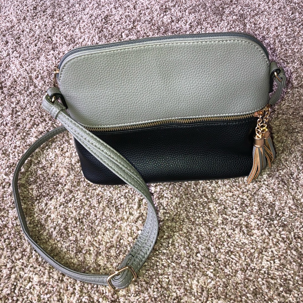 Faux Leather Black and Gray Crossbody Purse